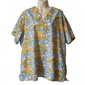 Vintage 90s Noah's Ark Animal Print Scrub Top, Unisex Size 2XL